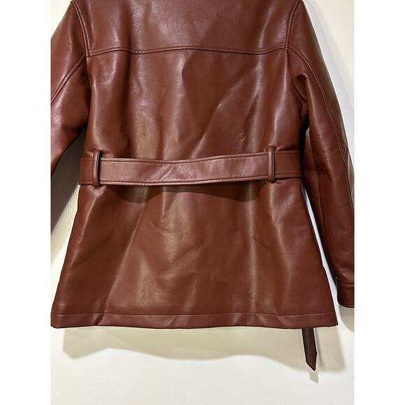 Rebecca Minkoff Faux Leather Jacket Chestnut Size Small NWT Shearling Collar - Picture 10 of 14